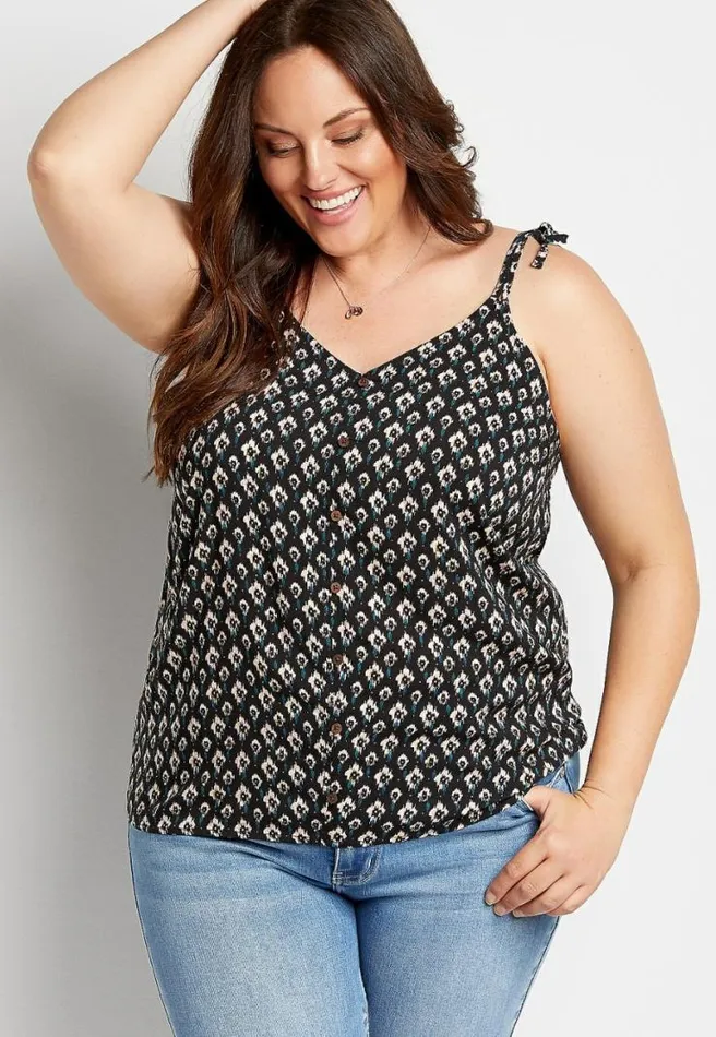 Plus Size Black Ikat Tie Shoulder Tank Top Women Maurices Plus Tops
