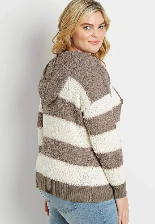 Plus Size Brown Stripe Hooded Pullover Sweater Women Maurices Plus Tops