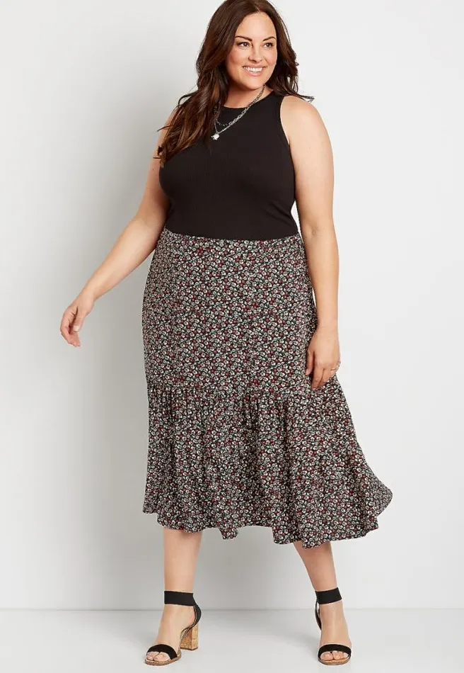 Plus Size Ditsy Floral Midi Skirt Women Maurices Plus Bottoms