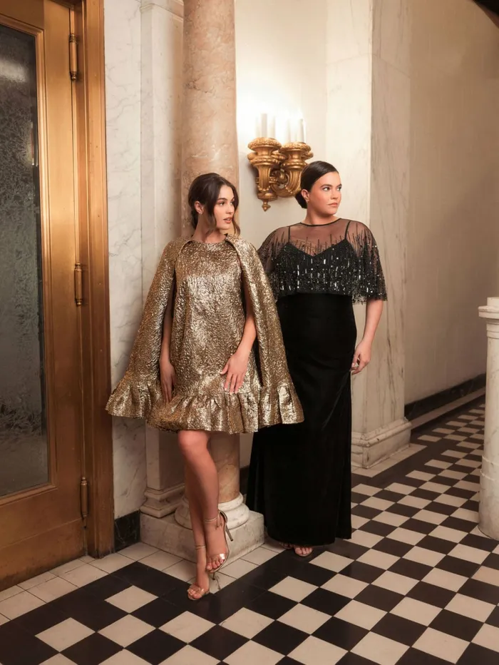 Plus Size Dresses Sleeveless Velvet Dress With Embellished Cape Black Mac Duggal Women