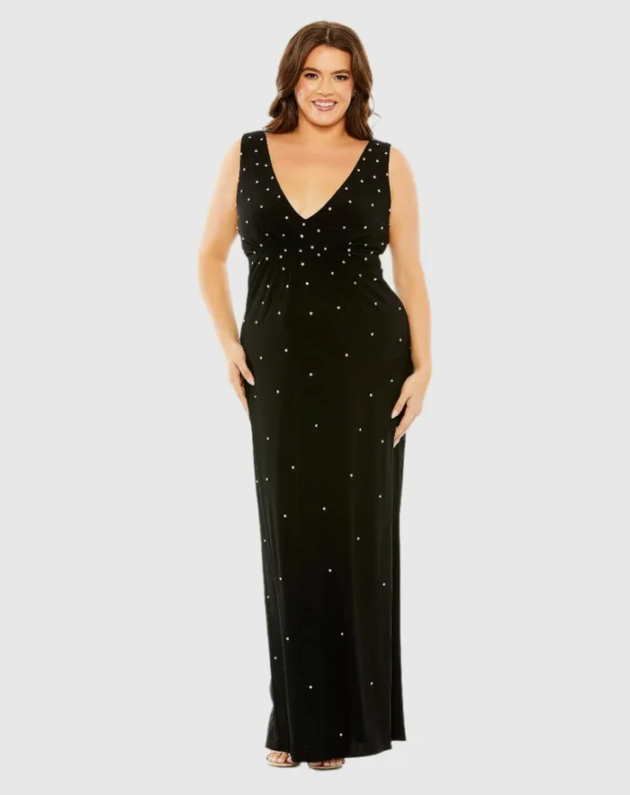 Plus Size Dresses Women Mac Duggal Rhinestone Embellished Open Back Jersey Gown Plus Black Plus Size Dresses Women Mac Duggal Rhinestone Embellished Open Back Jersey Gown Plus Black