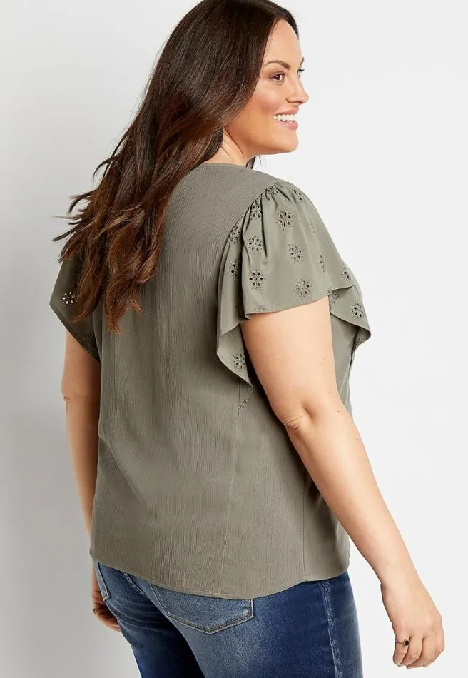 Plus Size Green Eyelet Lace Button Front Top Women Maurices Plus Tops