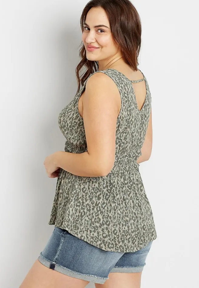 Plus Size Green Leopard Ruffle Waist Tank Top Women Maurices Plus Tops