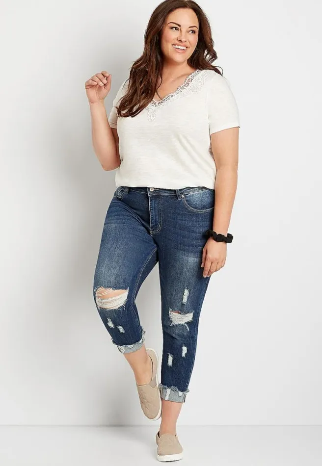 Plus Size Kancan High Rise Curvy Dark Ripped Cropped Jean Women Maurices Plus Jeans