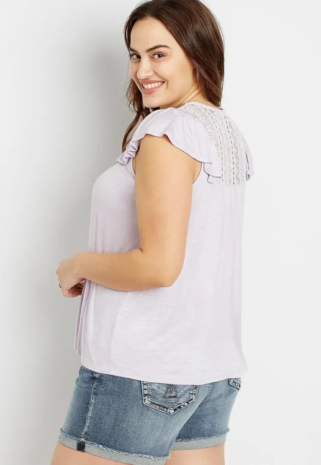 Plus Size Lavender Lace Yoke Tassel Top Women Maurices Plus Tops