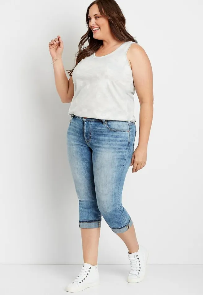 Plus Size Medium Wash Marble Capri Women Maurices Plus Bottoms