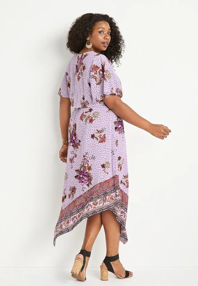 Plus Size Purple Floral Flutter Sleeve Midi Dress Women Maurices Plus Dresses and Jumpsuits