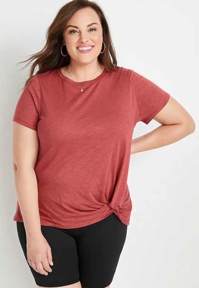 Plus Size Red Front Knot Short Sleeve Top Women Maurices Plus Tops