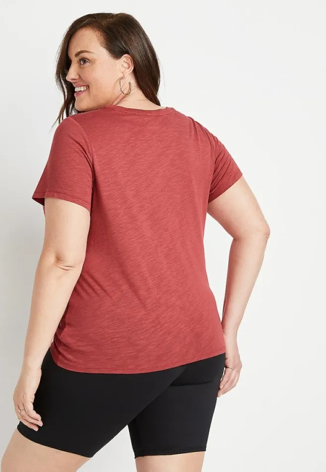 Plus Size Red Front Knot Short Sleeve Top Women Maurices Plus Tops