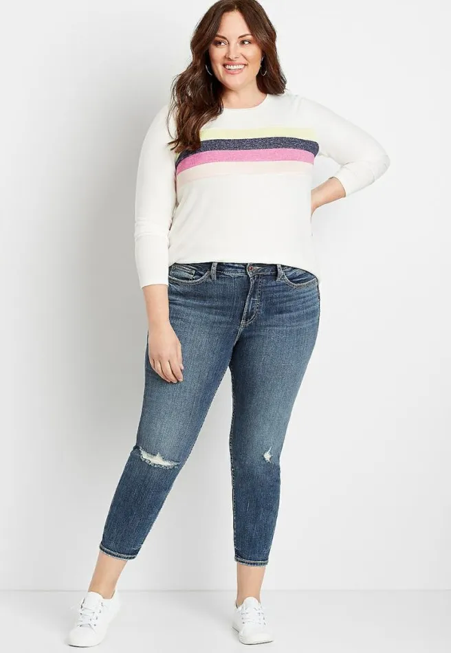 Plus Size Silver Jeans Co Avery High Rise Dark Destructed Cropped Jean Women Maurices Plus Bottoms