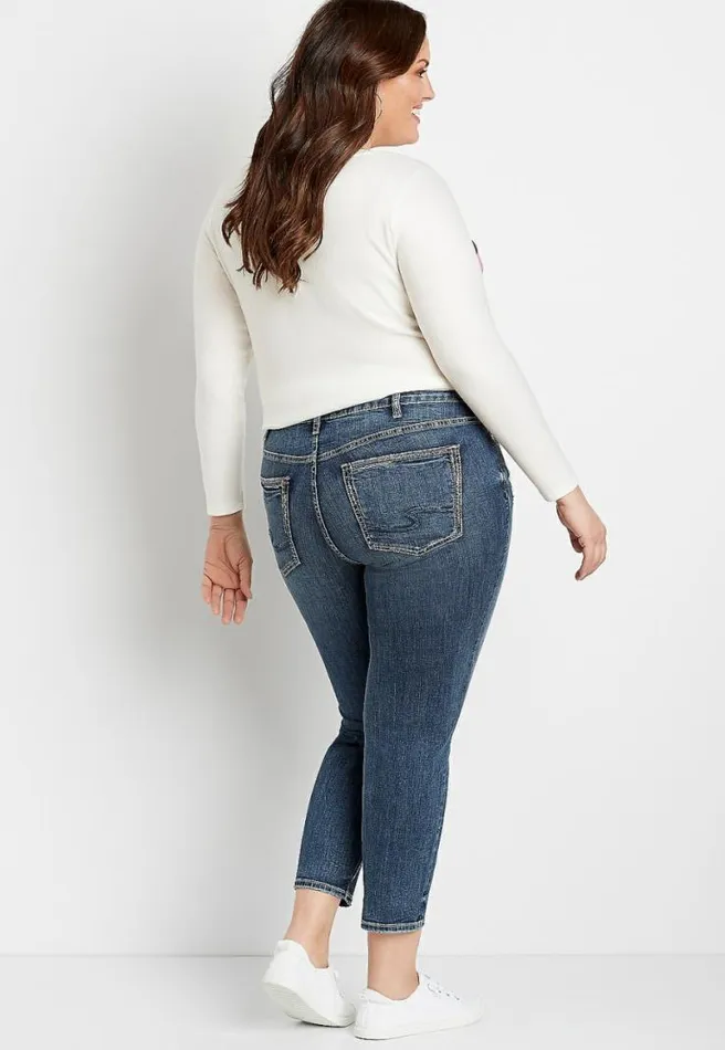 Plus Size Silver Jeans Co Avery High Rise Dark Destructed Cropped Jean Women Maurices Plus Bottoms