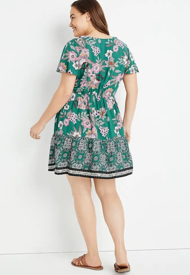Plus Size Teal Floral V Neck Mini Dress Women Maurices Plus Dresses and Jumpsuits