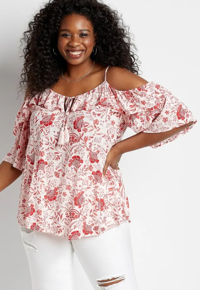 Plus Size White Floral Cold Shoulder Top Women Maurices Plus Tops