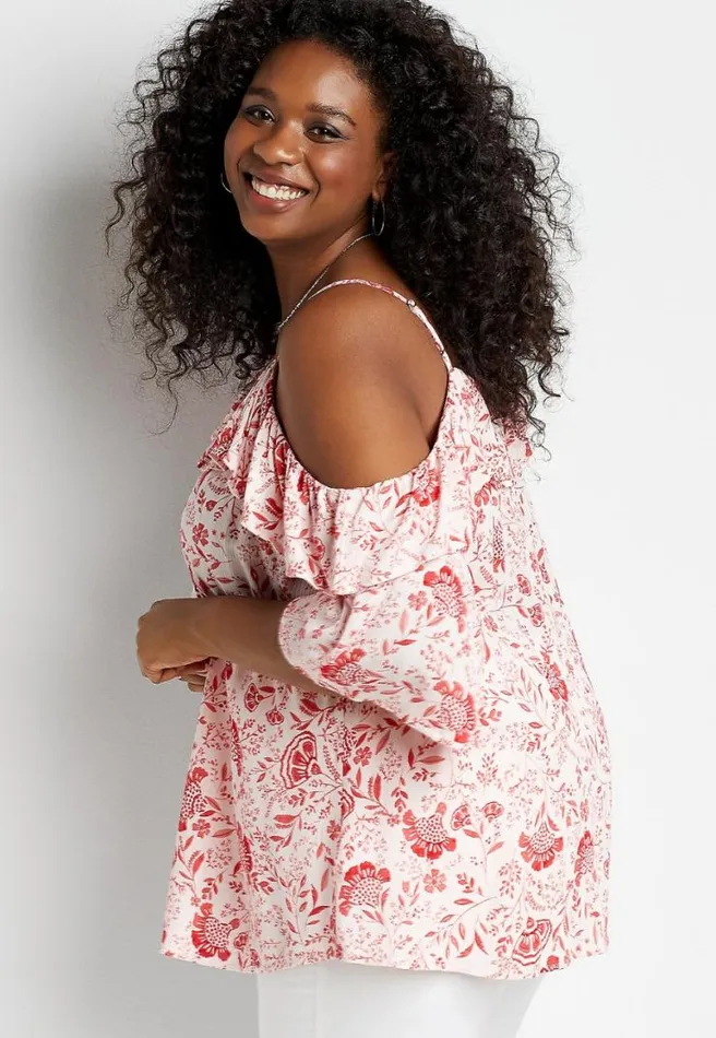 Plus Size White Floral Cold Shoulder Top Women Maurices Plus Tops