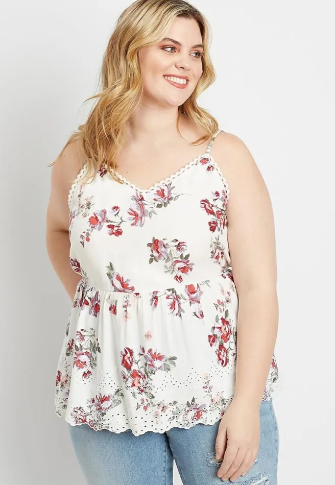 Plus Size White Floral Eyelet Peplum Tank Top Women Maurices Plus Tops
