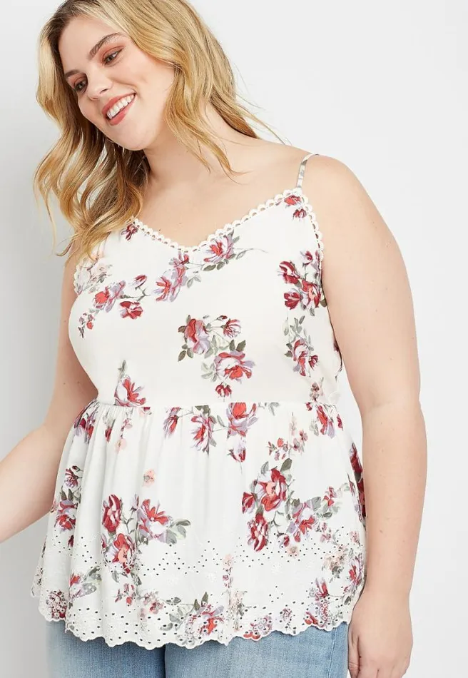 Plus Size White Floral Eyelet Peplum Tank Top Women Maurices Plus Tops