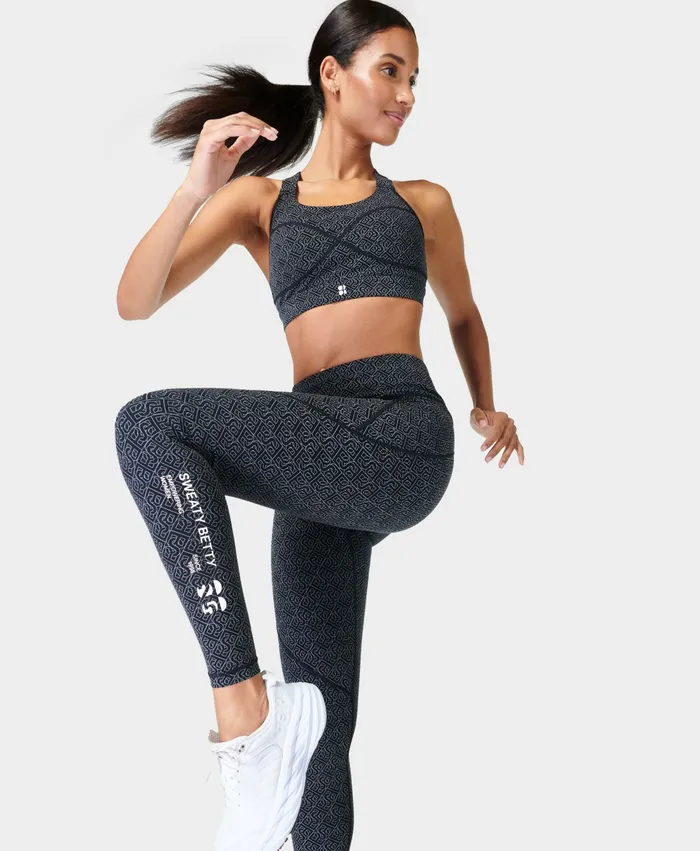 Pocketed Sweaty Betty Women Power Reflective Gym Leggings Black Chain Reflective Print