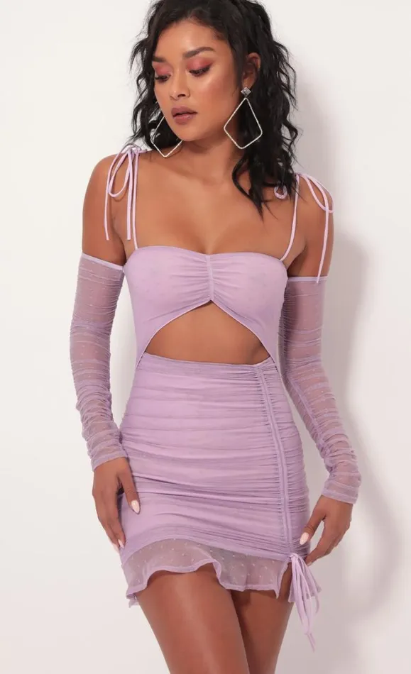 Polka Dot Mesh Cutout Dress Lilac Women LUCY IN THE SKY Mini Dresses