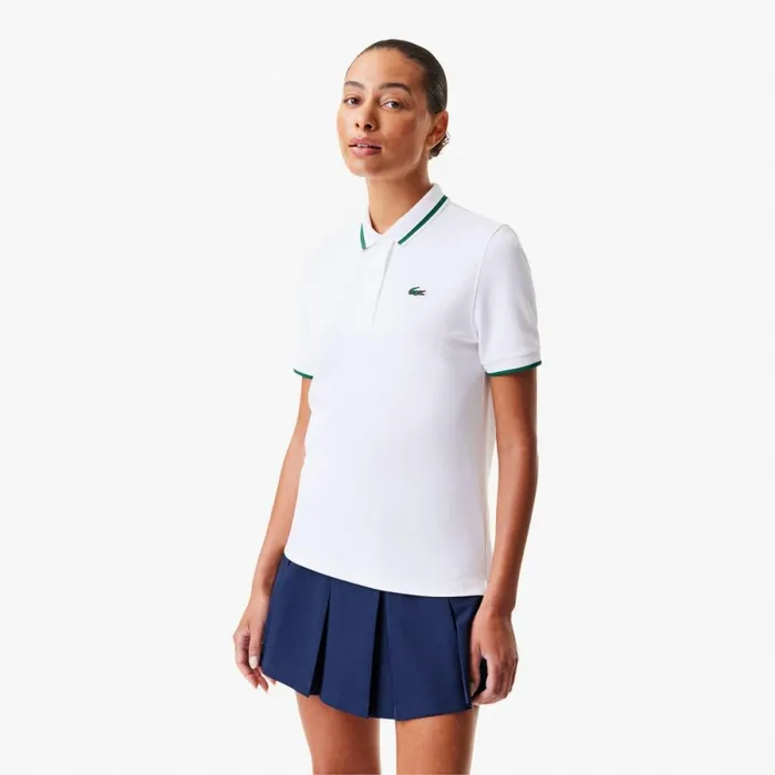 Polos Women Lacoste Women039s Sport Contrast Collar Piqu Polo White Green 3b7