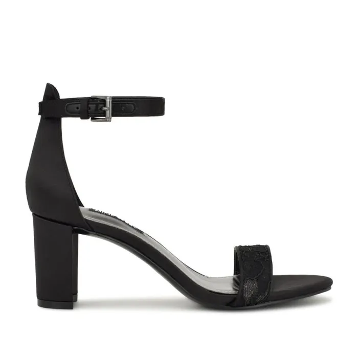 Pruce Ankle Strap Block Heel Sandals Black Lace Women Nine West Sandals