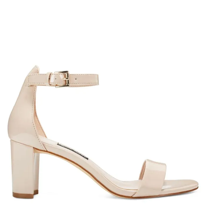 Pruce Ankle Strap Block Heel Sandals Cashmere Patent Women Nine West Heels
