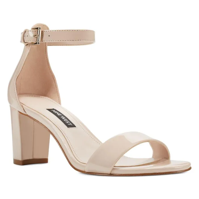 Pruce Ankle Strap Block Heel Sandals Cashmere Patent Women Nine West Heels Pruce Ankle Strap Block Heel Sandals Cashmere Patent Women Nine West Heels