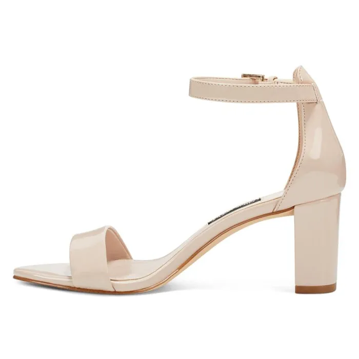 Pruce Ankle Strap Block Heel Sandals Cashmere Patent Women Nine West Heels Pruce Ankle Strap Block Heel Sandals Cashmere Patent Women Nine West Heels