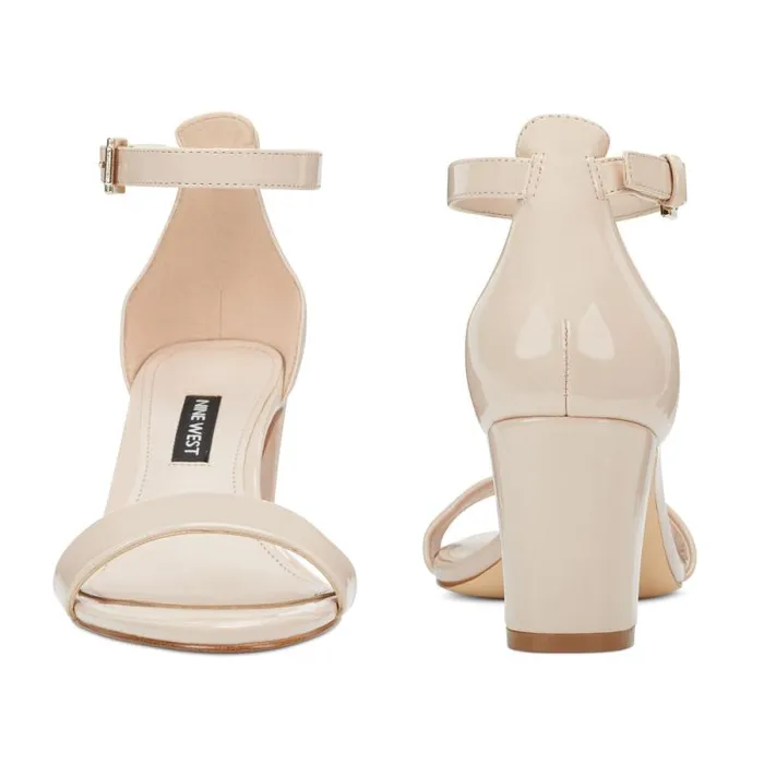 Pruce Ankle Strap Block Heel Sandals Cashmere Patent Women Nine West Heels Pruce Ankle Strap Block Heel Sandals Cashmere Patent Women Nine West Heels