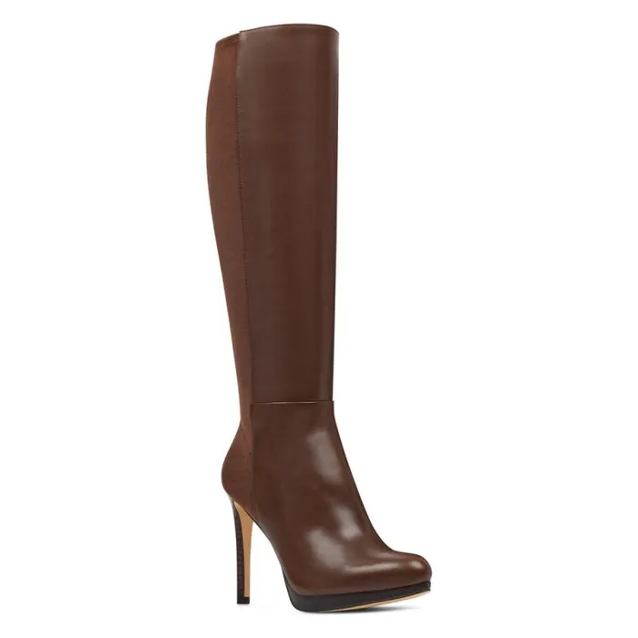 Quizme Wide Calf Platform Boots Brown Leathersuede Women Nine West Boots and Booties Quizme Wide Calf Platform Boots Brown Leathersuede Women Nine West Boots and Booties