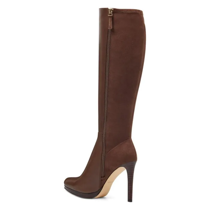 Quizme Wide Calf Platform Boots Brown Leathersuede Women Nine West Boots and Booties Quizme Wide Calf Platform Boots Brown Leathersuede Women Nine West Boots and Booties