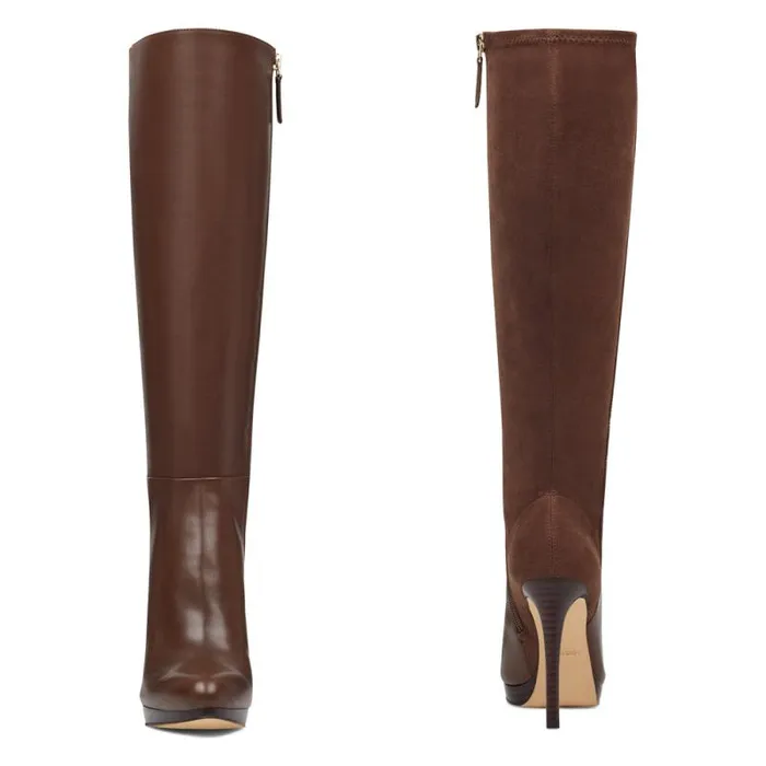 Quizme Wide Calf Platform Boots Brown Leathersuede Women Nine West Boots and Booties Quizme Wide Calf Platform Boots Brown Leathersuede Women Nine West Boots and Booties