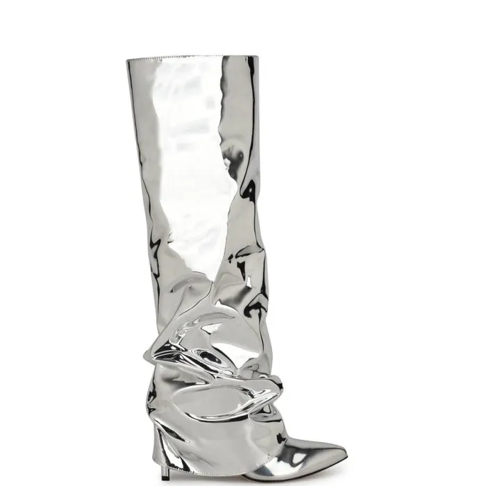 Randee Slouch Knee High Dress Boots Silver Women Nine West Boots and Booties