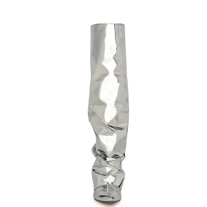 Randee Slouch Knee High Dress Boots Silver Women Nine West Boots and Booties Randee Slouch Knee High Dress Boots Silver Women Nine West Boots and Booties