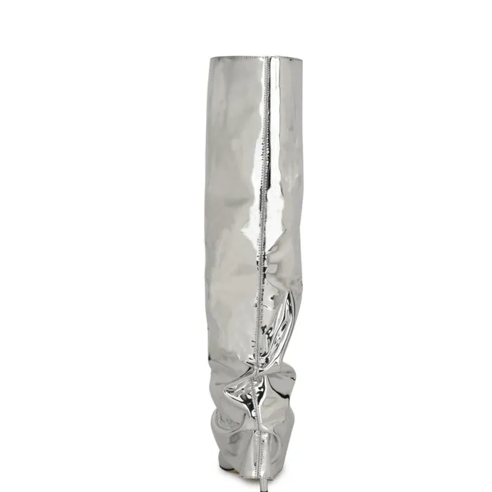 Randee Slouch Knee High Dress Boots Silver Women Nine West Boots and Booties Randee Slouch Knee High Dress Boots Silver Women Nine West Boots and Booties