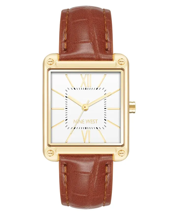 Rectangular Case Strap Watch Browngold Women Nine West Straps