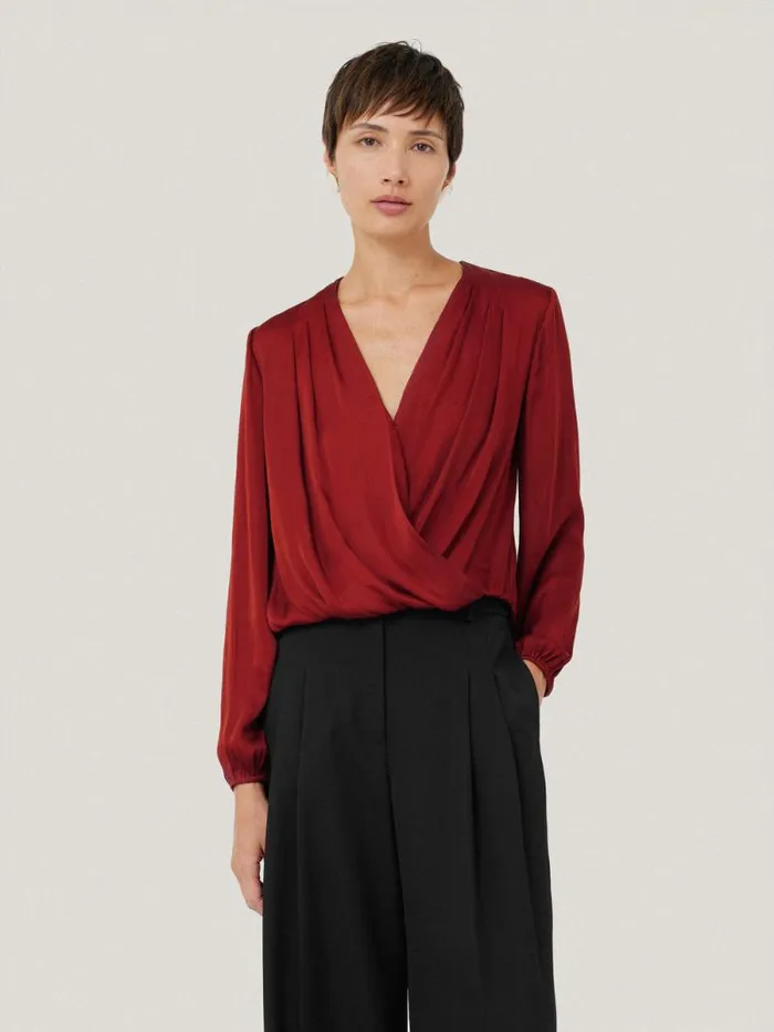 Recycled Satin Drape Wrap Top Red Women Jigsaw Party