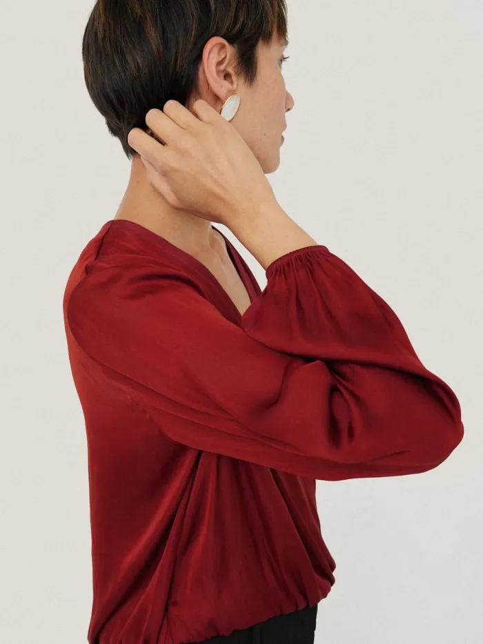 Recycled Satin Drape Wrap Top Red Women Jigsaw Party
