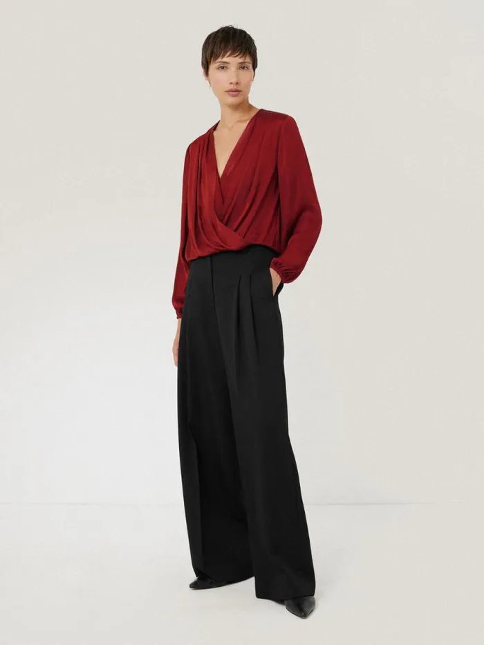 Recycled Satin Drape Wrap Top Red Women Jigsaw Party