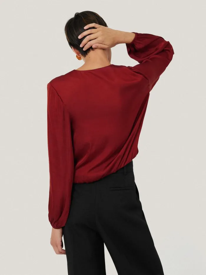 Recycled Satin Drape Wrap Top Red Women Jigsaw Party