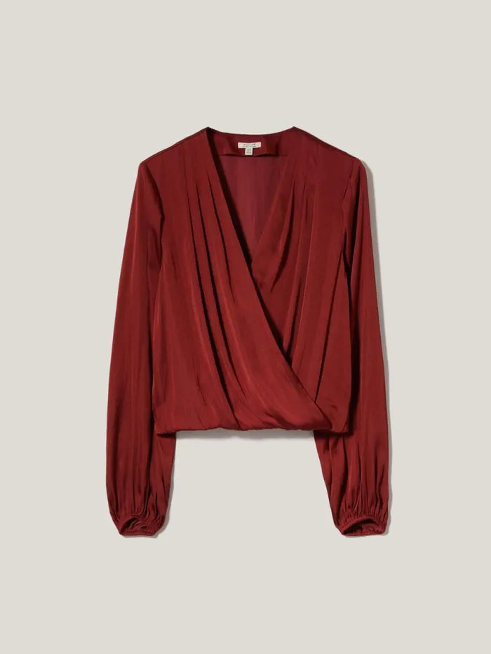 Recycled Satin Drape Wrap Top Red Women Jigsaw Party