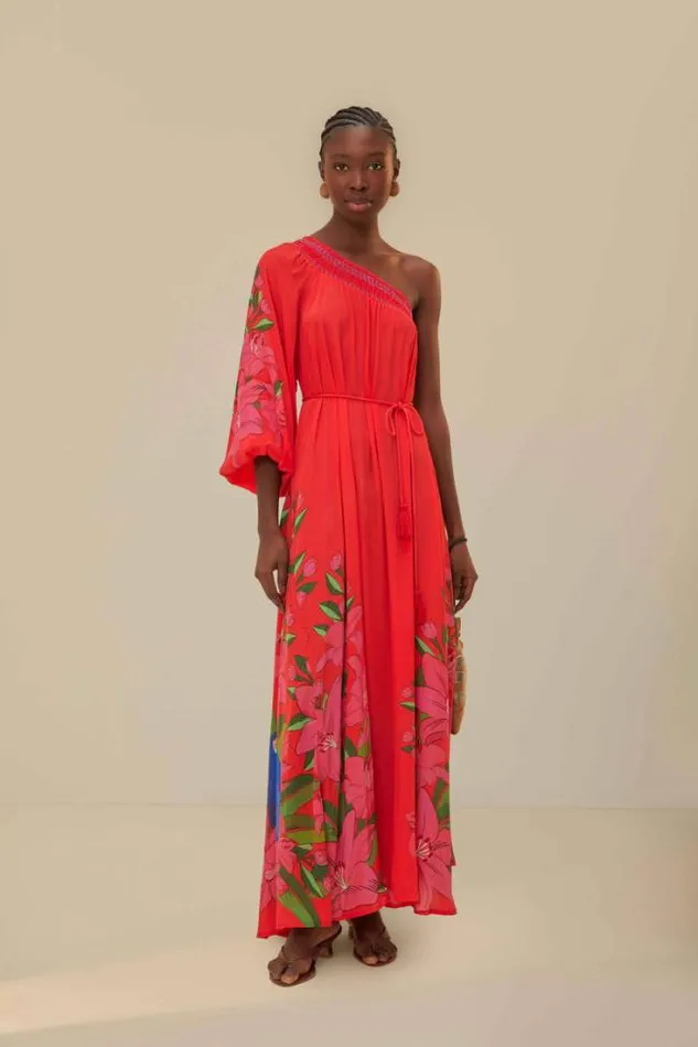 Red Summer Foliage Scarf Maxi Dress Women FARM Rio Maxi Dresses