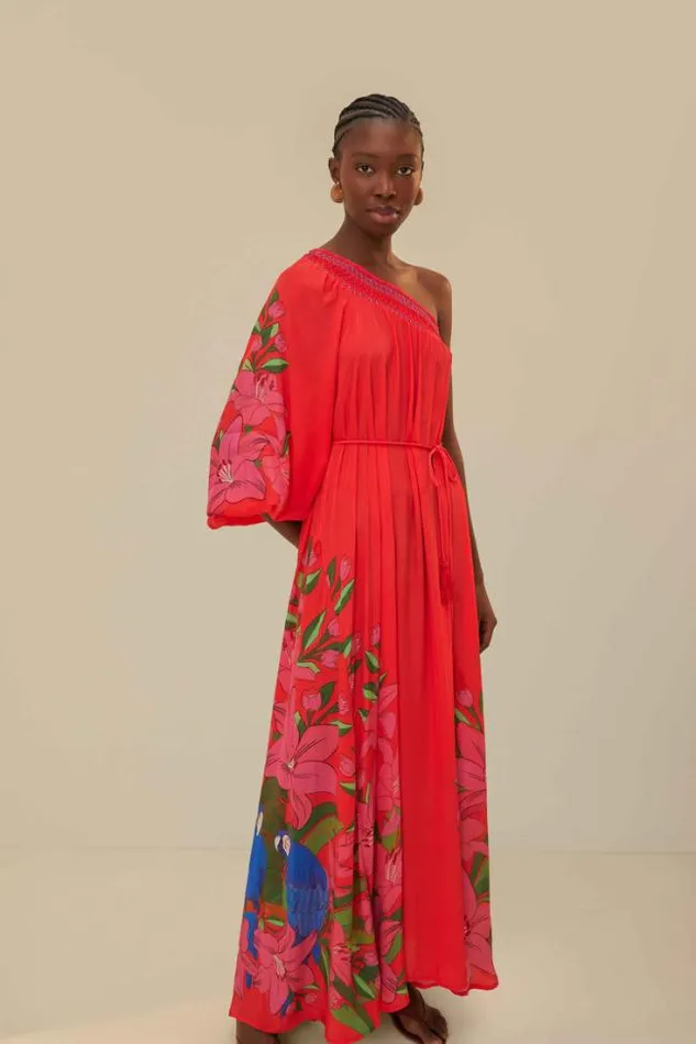 Red Summer Foliage Scarf Maxi Dress Women FARM Rio Maxi Dresses