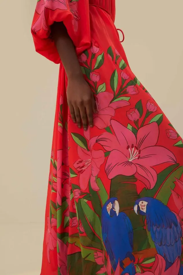 Red Summer Foliage Scarf Maxi Dress Women FARM Rio Maxi Dresses
