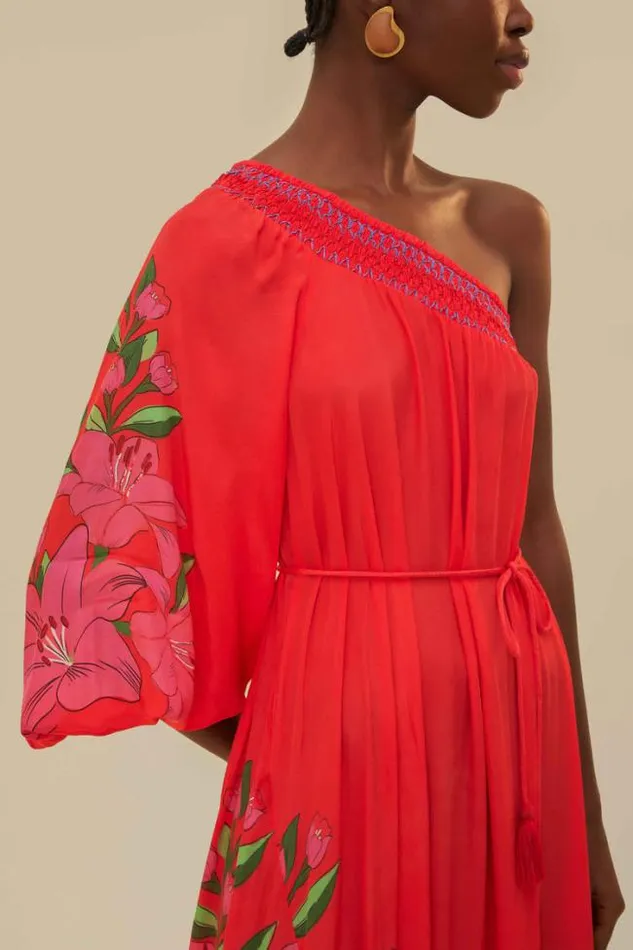 Red Summer Foliage Scarf Maxi Dress Women FARM Rio Maxi Dresses