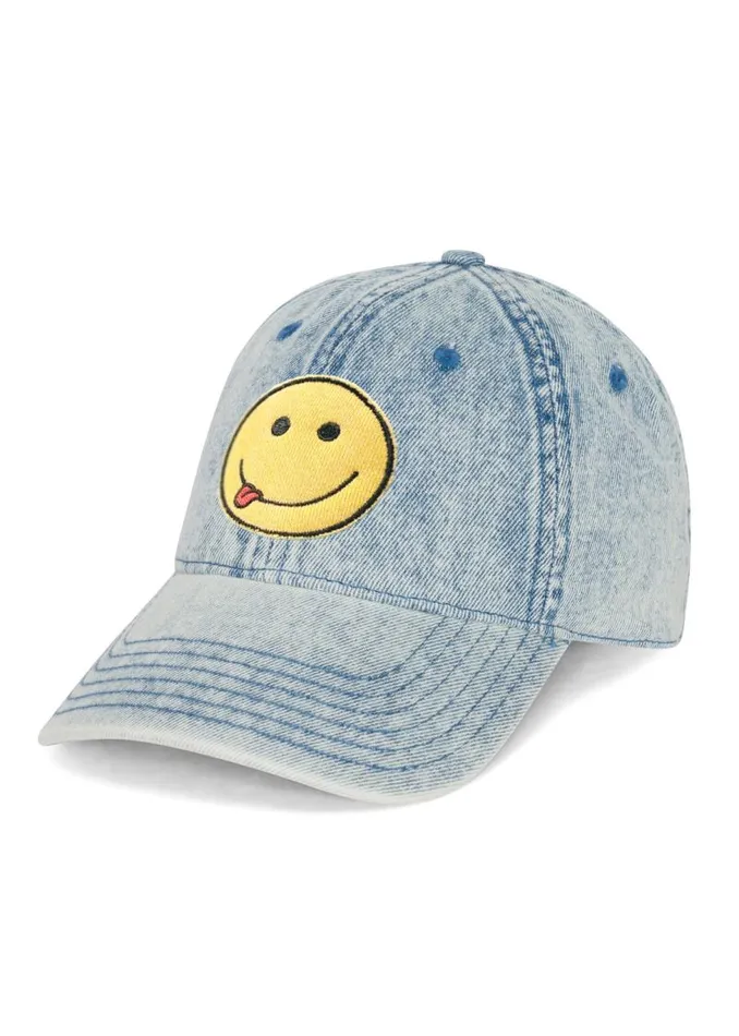Reina Yellow Smiley Patch Washed Denim Women Lauren Moshi Hats Reina Yellow Smiley Patch Washed Denim Women Lauren Moshi Hats