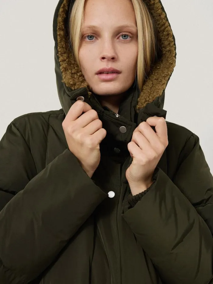 Relaxed Longline Puffer Coat Dark Kale Women Jigsaw Coats and Jackets