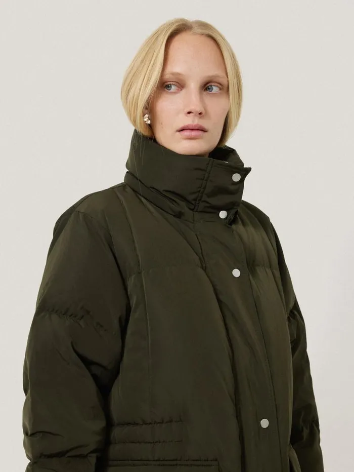 Relaxed Longline Puffer Coat Dark Kale Women Jigsaw Coats and Jackets