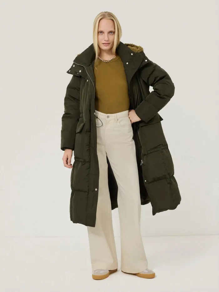 Relaxed Longline Puffer Coat Dark Kale Women Jigsaw Coats and Jackets