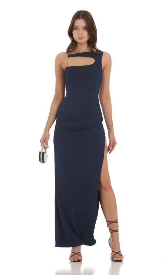 Rhinestone Cutout Dress Navy Women LUCY IN THE SKY Maxi Dresses