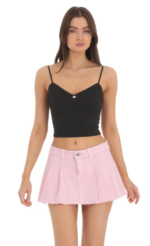 Ribbed Crop Top Black Women LUCY IN THE SKY Tops